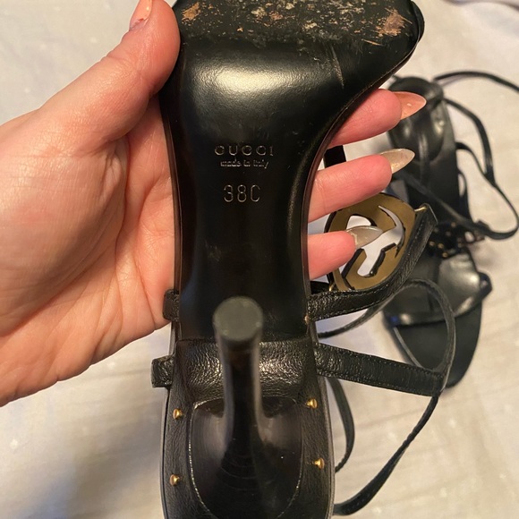 Authentic GUCCI black lace up up blondie heels - Picture 7 of 8